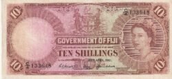 Fiji FIJ-P-52b, 10 Shillings, 10 Shillings, 28-4-1961, Nº.- C/4-133648, Look Scand, VF++