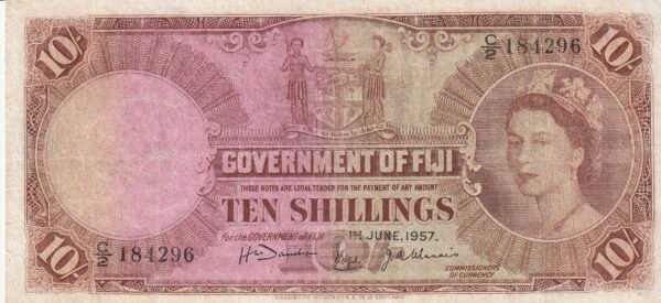 Fiji FIJ-P-52a, 10 Shillings, 1-6-1957, Nº.- C/2-184296, Look Scand, VF