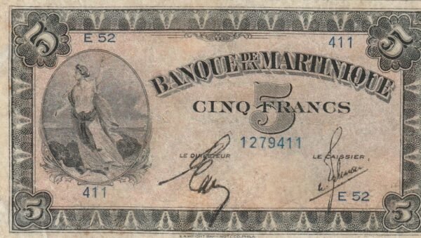 Martinica MTN-P-16b, 5 Fcos., Nº.- 1279411, ND-1942, XF