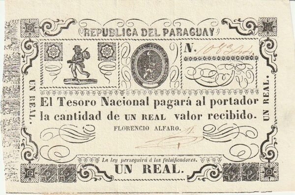 Paraguay PAR-P-18, 1 Real, Nº 108344, 1865, VF++