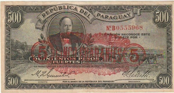 Paraguay PAR-P-174a, 500Pesos Fuertes/5 Guaranies, XF+