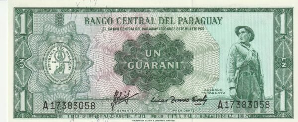 Paraguay PAR-P-193a.2, 1 Guaraníes, 1952, UNC