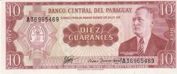 Paraguay PAR-P-196b, 10 Guaraníes, 1963, UNC