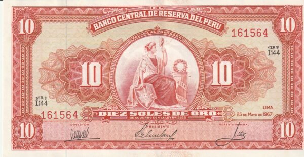 Perú PER-P-84a.4, 10 Soles de Oro, 25-5-1967, XF, Steins