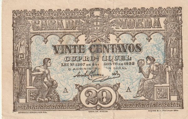 Portugal PTG-P-100, 20 Ctvos., 1922, VF