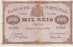 Portugal PTG-P-66, 1.000 Reis, Nº.- Kn-01858, 1891, VF