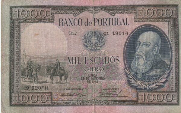 Portugal PTG-P-156, 1.000 Escudos, Nº.-QL19016, 29-9-1942, VF-