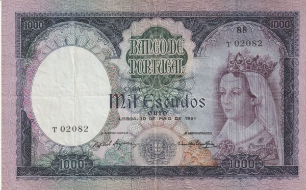 Portugal PTG-P-166, 1.000 Escudos, Nº.- T02082, 30-5-1961, VF++