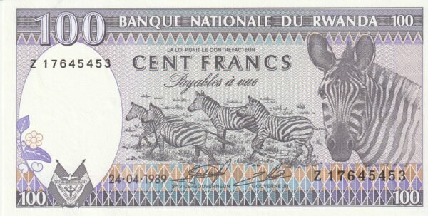 Ruanda RWD-P-19, 100 Fcos, 24-4-1989, UNC