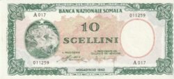 Somalia SML-P-2a, 10 Scellini, Nº.- 011259, 1962, aUNC