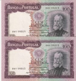 Portugal PTG-P-165a(4), 100 Escudos, Nº.- BMV081314/15, Pareja Correlativa, XF