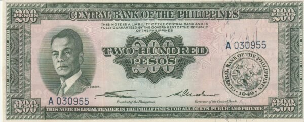 Filipinas, PHI-P-140a, 200 Piso, 1949, UNC