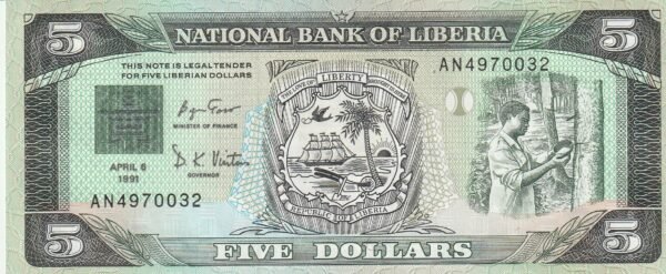 Liberia LIB-P-20, 5 $, 6-4-1991, UNC