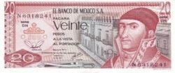 México MEX-P-64d(4), 20 Pesos, Serie DL, 8-7-1977, UNC