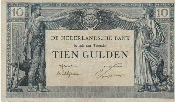 Holanda NET-P-35, 10 Gulden, Nº.- BF-14789,  3-8-1921, XF