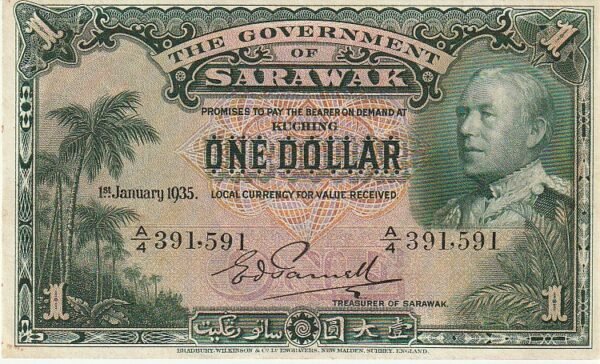 Sarawak SRW-P-20, 1 $, Nº.- A/4-391591, VF