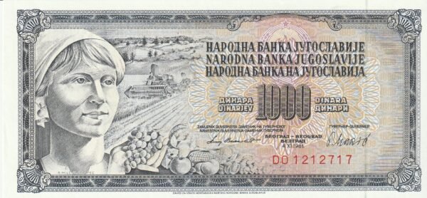 Yugoslavia YGL-P-92d, 1.000 Dinara, 4-11-1981, UNC