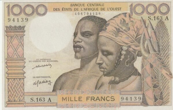 West Africa States(Costa de Ivore) CDI-P-103AL 1.000 Fcos., Nº.- 406794139,  ND-1959/65, XF+