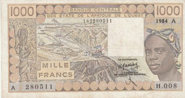 West Africa States(Costa de Ivore) CDI-P-107Ad, 1.000 Fcos., Nº.- 182280511, ND-1984A, VF