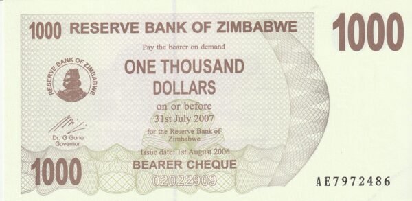 Zimbabwe ZBW-P-44, 1.000 $, 1-8-2006, UNC
