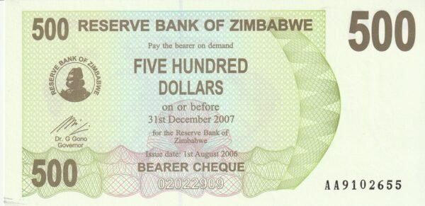 Zimbabwe ZBW-P-43, 500 $, 1-8-2006, UNC