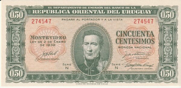 Uruguay URG-P-34, 50 Ctmos., 2-1-1939, UNC