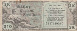 Estados Unidos USA-P-M28, 10 $, Serie 481, D17765038D, 1951, Look Scand, VF/Óxido