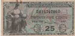 Estados Unidos USA-P-M24, 25 Ctmos., Nº.- D001474786D, ND-1951/4, Serie 481, Look Scand, VF