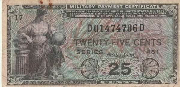Estados Unidos USA-P-M24, 25 Ctmos., Nº.- D001474786D, ND-1951/4, Serie 481, Look Scand, VF