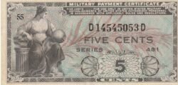 Estados Unidos USA-P-M22, 5 Ctmos., Nº.- D14545053D, ND-1951/4, Serie 481, Look Scand, XF