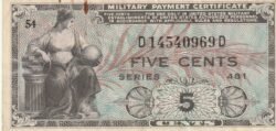 Estados Unidos USA-P-M22, 5 Ctmos., Nº.- D14540969D, ND-1951/4, Serie 481, Look Scand, XF/Óxido