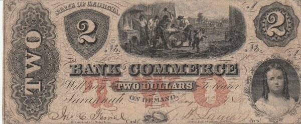 Estados Unidos USA-P-State of Georgia, Bank Commerce, 2$, 1860, Look Scand, VF