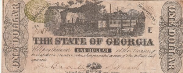 Estados Unidos USA-P-The State of Georgia, 1$, Nº.- 9651, 1863, Look Scand, Uniface, Fine