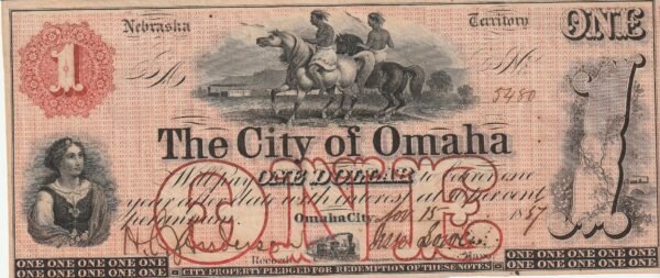 Estados Unidos USA-P-The City of Omaha (Nebrasca), 1$, Nº.- 5480, 1857, Look Scand, Uniface, XF