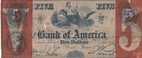 Estados Unidos USA-P-Bank of America (New York), 5 $, 1861, Uniface, Look Scand, Fine