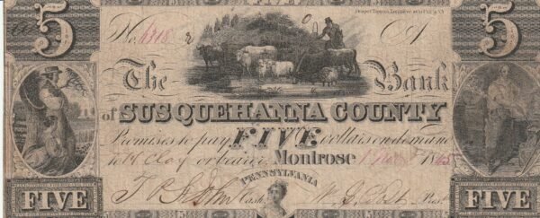 Estados Unidos USA-P-The Bank Susquehanna County, 5 $, 1845, Uniface, Look Scand, Veri Fine