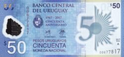 Uruguay URG-P-100, 50 Pesos, 50 Aniv. Bco. Central (1967-2017), Polímero, UNC