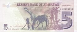 Zimbabwe ZBW-P-100(1), 5 $, 2016, UNC