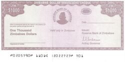 Zimbabwe ZBW-P-15, 1.000$ Travellers Cheque, 2003, XF