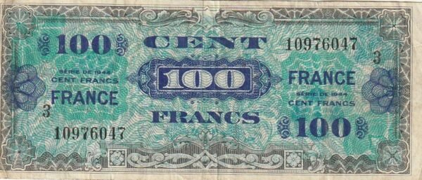 Francia FRA-P-123c, 100 Fcos., 1944, Fuerzas aliadas, Fine+