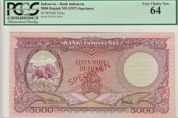 Indonesia IDN-P-49As/49Bs/54As, Set 3 Valores Specimen, 1.957, Graduación PCGS "64"