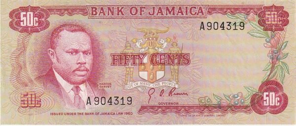 Jamaica JAM-P-53, 50 Ctmos, ND-1970, Marcus Garvey, XF