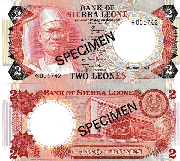 Sierra Leona SLN-P-6b Specimen, 2 Leone, 1-Enero-1978, UNC