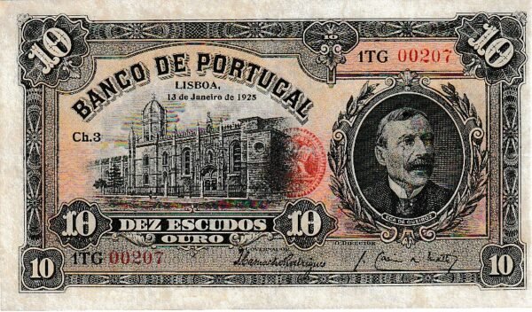 Portugal PTG-P-134(7), 10 Escudos, Nº.-1TG-00207, 13-Enero-1925, XF
