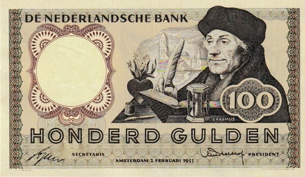 Holanda NET-P-88, 100 Gulden, 2-Febrero-1953, Nº.-2NW085483, Erasmus, XF+