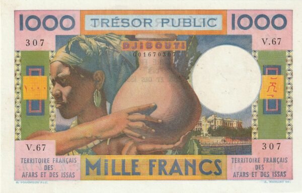 Djibouti DJB-P-32, 1.000 Fcos., Nº.- 001670307, Look Scans, ND, XF++
