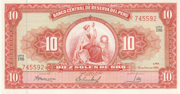 Perú PER-P-84a, 10 Soles de Oro, 20-Mayo-1966, UNC