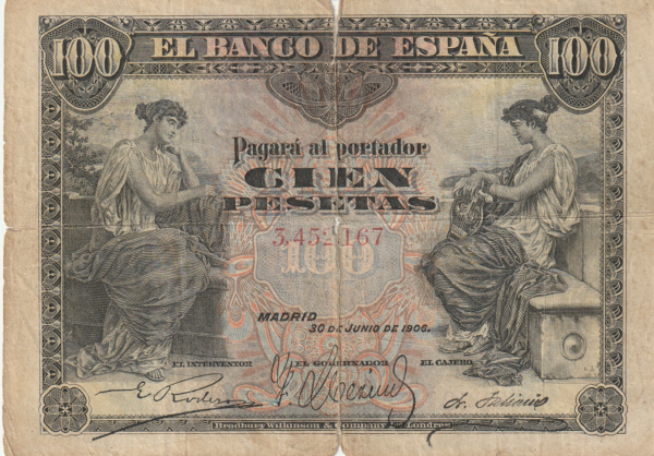 España ESP-P-59a, 100 Ptas., 30-Junio-1906, Nº.- 3452167, Fine