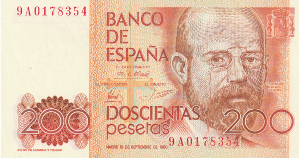 España ESP-P-156, 200 Ptas., 1980, Leopoldo Alas Clarín, Serie de sustitución 9A, UNC