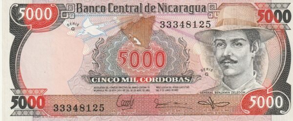 Nicaragua NIC-P-146, 5.000 Córdobas, 11-Junio-1985, Serie G, UNC